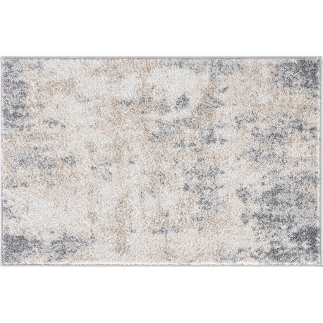 Spokane Contemporary Abstract Gray & Cream Scatter Mat Rug, 2'x3'