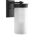 Progress Lighting - Hawthorne 1 Light Outdoor Wall Light, Textured Black - The Hawthorn outdoor lantern collection takes a modern approach to the popular Prairie design style. One-light medium cast aluminum lantern in a Black finish with etched seeded glass.