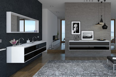 Oxirium Black and white bathroom vanity. Solid Surface.