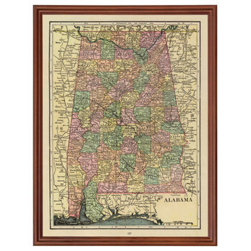 Louisiana Map 1909 - Vintage Art Framed Print of LA, 24" x 18" Black Frame