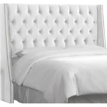Williams King Nail Button Tufted Wingback Headboard, Mystere Snow