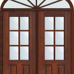 Prehung French Transom Double Door 80 Fiberglass 3/4 Lite 6 Lite - Patio Doors