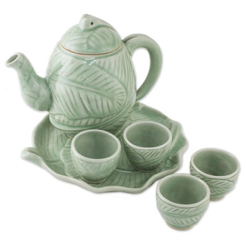 Handmade Peaceful Islands  Celadon ceramic tea set (set for 4) - Thailand