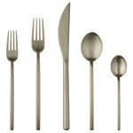 Mepra - Due Flatware Set, Ice Champagne, 5 Pcs. - The Due collection by Mepra is flatware that exudes luxury as a lifestyle. Its cool, minimal, style is inspired by influential designers like Angelo Mangiarotti and exalted through generations of tradition, technique and superb materials. They're quite practical, too. The metal undergoes a titanium-based molecular embedding process that makes for dishwasher-safe utensils that won't corrode, oxidize or stain.