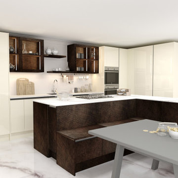Handleless L-shaped Kitchen Gold | Inspired Elements | London