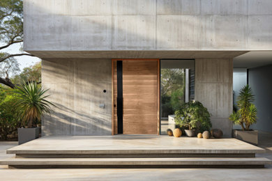 Example of a large minimalist entryway design in Los Angeles with a medium wood front door