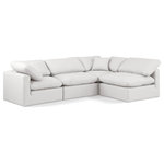 Meridian Furniture - Indulge Upholstered Modular L-Shaped Sectional, Cream, 4-Piece: 2 Armless Chair, 2 Corner Chair, Fiber Stuffed Vegan Leather - Experience ultimate comfort and style with our cream vegan leather Indulge Sectional. The luxurious vegan leather will elevate the aesthetic of any room. This sofa provides ample space for you to relax while its modular build offers the option of unlimited configurations. Whether you're looking to add a stylish element to your living room or a comfortable seating option to your bedroom, this sofa is the perfect choice.