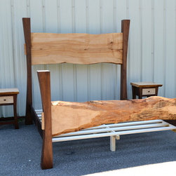 Live Edge Maple King Sized Bed with Walnut Posts and Matching Nightstands - Products