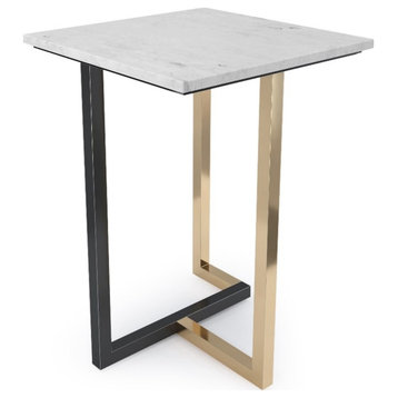 Simpli Home Rendal Modern 15"W Marble Side Table in White/Black