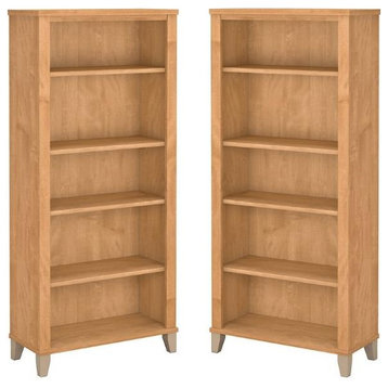 Home Square 2 Piece Engineered Wood Bookcase Set with 5 Shelf in Maple Cross