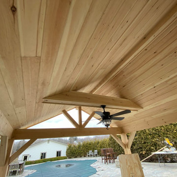 Outdoor pavilion with fireplace