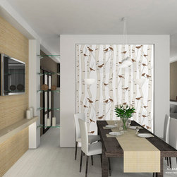 Removable & Reusable Birds & Birch Wallpaper/ Mocha - Wallpaper