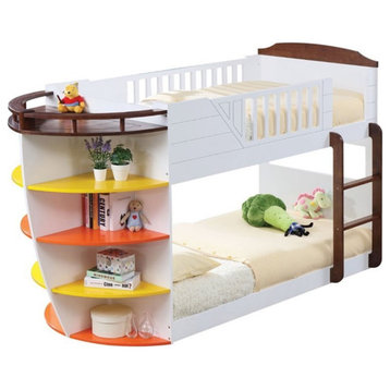 ACME Neptune Wooden Twin over Twin Storage Bunk Bed in White and Chocolate