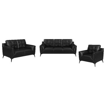 Coaster Moira 3-Piece Faux Leather Upholstered Sofa Set with Track Arms in Black