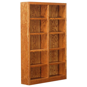 Traditional 72" Tall 10-Shelf Double Wide Wood Bookcase in Dry Oak
