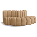 Meridian Furniture - Arc Velvet Upholstered 3-Pc. S-Shaped Modular Sectional, Camel - Give your living room or den the perfect blend of style and versatility with this Arc velvet fabric curved modula Sectionalr. Part of the Arc modular furniture collection, this chair comes upholstered in rich camel velvet fabric and features deep channel tufting that adds a touch of luxury while enhancing comfort and support. A seamless combination of form and function, this chair can be used with other Arc pieces to create a myriad of configurations in your well-curated room.