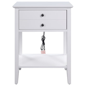 Grardor Side Table With USB Charging Dock, White