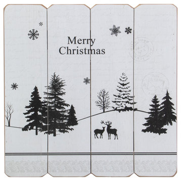 16" White Merry Christmas Post Card Winter Scene Wooden Wall Sign