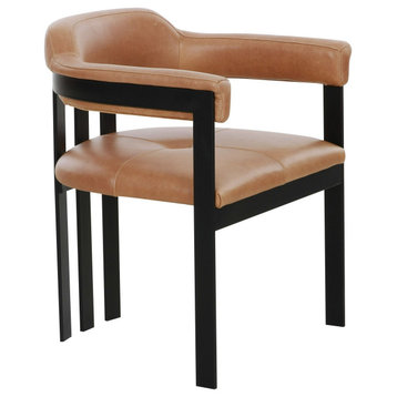 Modrest Hazen Modern Camel Leather + Black Iron Dining Chair