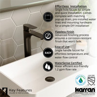 Karran White Acrylic 16" Square Vessel Sink With Faucet Kit, Matte Black