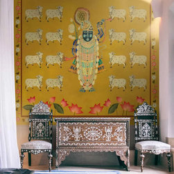 Pichwai Shrinathji Room Wallpaper With Cows - Wallpaper
