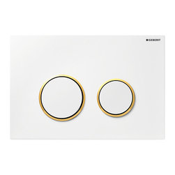 Geberit White with Gold Sigma20 Flush Plate - Bathroom Fixtures