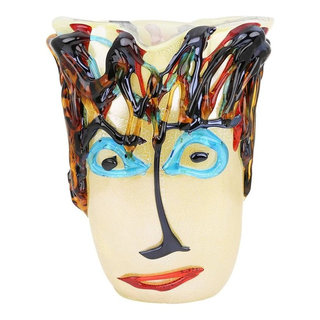 Vase Tête Picasso En Verre De Murano - Hauteur 15 Pouces (38 Cm) - Art Abstrait Soufflé Main - Italie