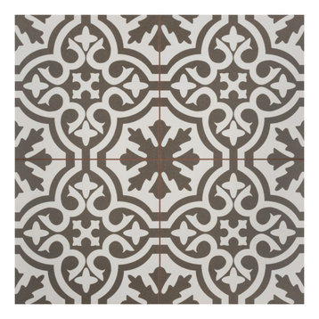 SomerTile Berkeley Encaustic Ceramic Floor and Wall Tile, Charcoal Brown