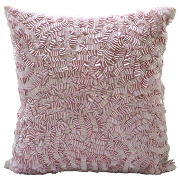 Ribbon Art Work 14"x14" Art Silk Pink Decorative Pillows Cover, Pink Paradise