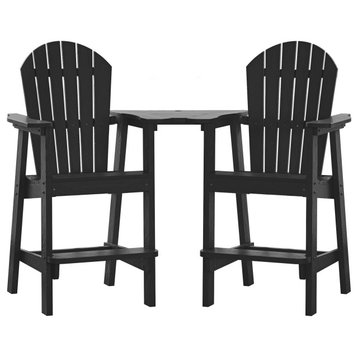2 Pieces Outdoor Adirondack Chairs with Connecting Tray and Umbrella Hole, Black