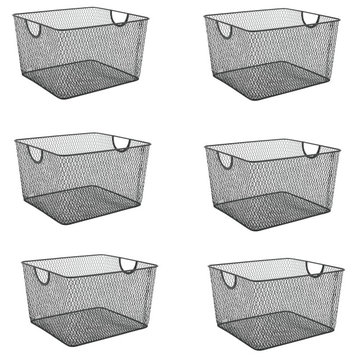 YBM Home Wire Mesh Open Bin Basket Black 10"x9"x6", 6-Pack