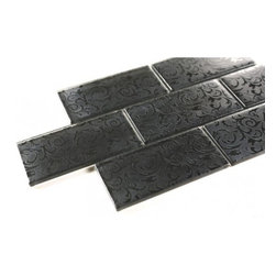 Exotic Glass 3 x 6 Crystile Series Black Deco H7 - Tile