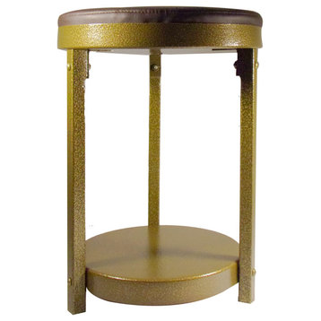 Gold Steel Metal Round Stool with Reversible Cushion, Black/White