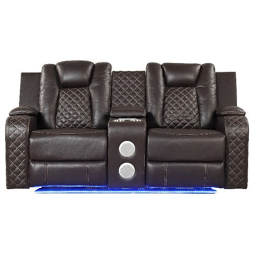 Benz LED & Power Reclining Loveseat Made With Faux Leather in Brown