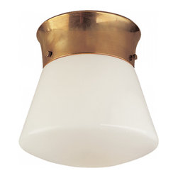 Visual Comfort - Perry Flush Mount, 1-Light, Hand-Rubbed Antique Brass, White Glass, 9.5"W - Flush-mount Ceiling Lighting