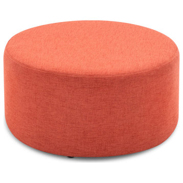 BELLEZE Modern Upholstered Ottoman,Solid Colored Circle Footrest-Colby(Orange)