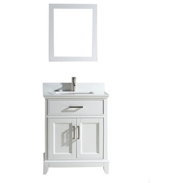 Vanity Art Bathroom Vanity Set With Engineered Marble Top, 30", White, Standard Mirror