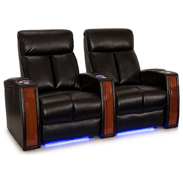 Seatcraft Seville Leather Gel Home Theater Seating Black, Power, Row of 2