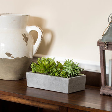 Wooden Hall Table with Ceramic Pot, Succulents and Lantern