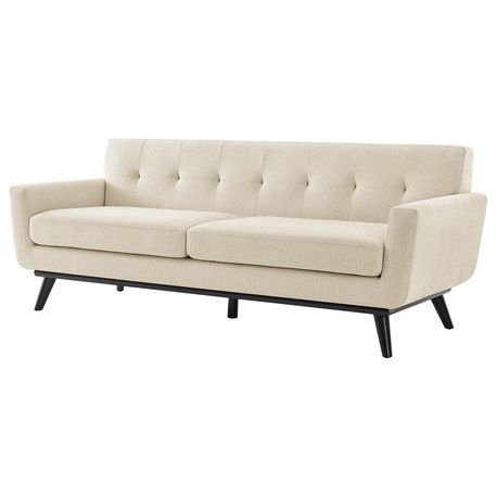 Sofa, Beige, Fabric, Modern, Mid Century Living Hotel Lounge Cafe Lobby