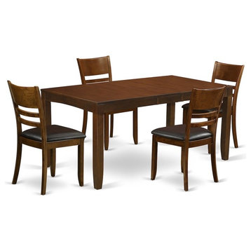 5-Piece Dining Room Set, Table With Leaf and 4 Chairs, Espresso With Cushion