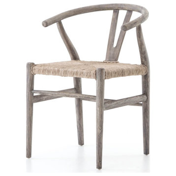 Muestra Grey Teak Wood Woven Wicker Dining Chair Set Of 2