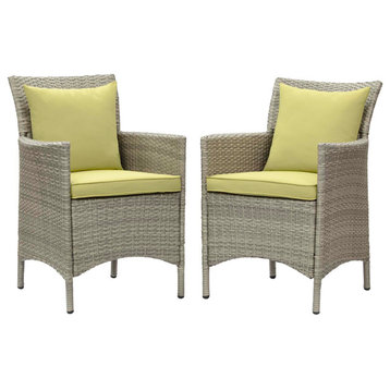 Side Dining Chair Armchair, Set of 2, Rattan, Wicker, Gray Green, Outdoor