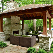 outdoor fireplace in pavilion