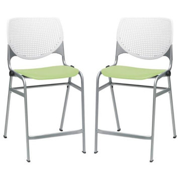 Home Square Plastic Counter Stool in White/Lime Green - Set of 2