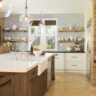 75 Beautiful Kitchen With Blue Backsplash And Cement Tile