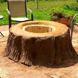 Tree Trunk Concrete Fire Pit with Fire Bricks - Fire Pits