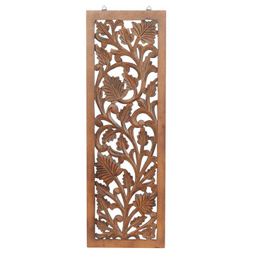 Brown Traditional Floral Wood Wall Decor, 36 x 12