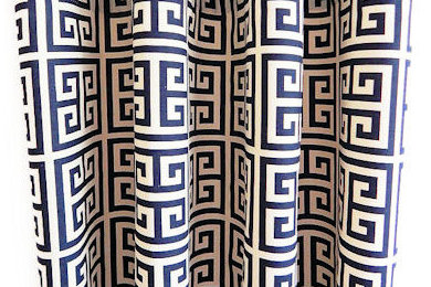 Navy Blue/Natural Greek Key Grommet Curtains