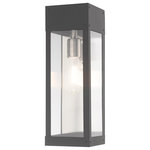 Livex Lighting - Contemporary Outdoor Wall Lantern, Scandinavian Gray - Made of stainless steel this charming, Scandinavian gray finish outdoor wall lantern has a versatile look that can be placed almost anywhere. The brushed nickel accent & clear glass adds a traditional touch to the clean, transitional-contemporary lines.